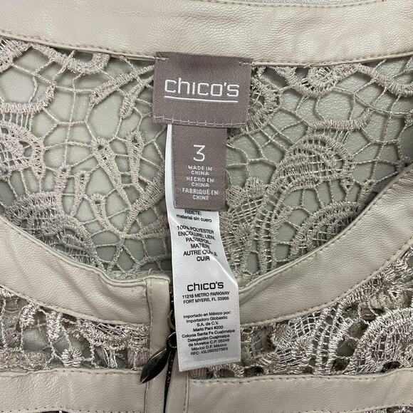 Chicos Open Lace Jacket Cardigan Size 3 Beige Tan Sheer Crochet Lace Dressy XL - Picture 10 of 13